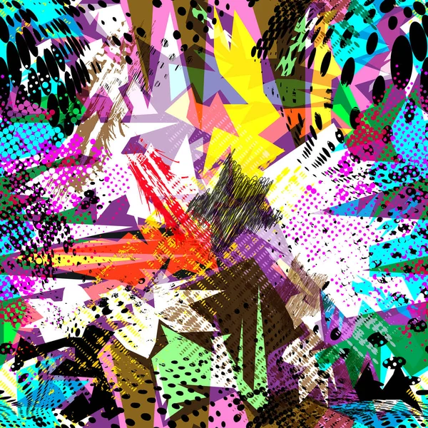 Color Abstracto Patrón Étnico Sin Costuras Estilo Graffiti Con Elementos — Vector de stock