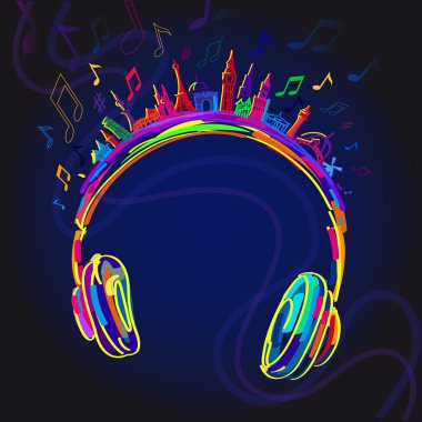 renkli kulaklık müzik.