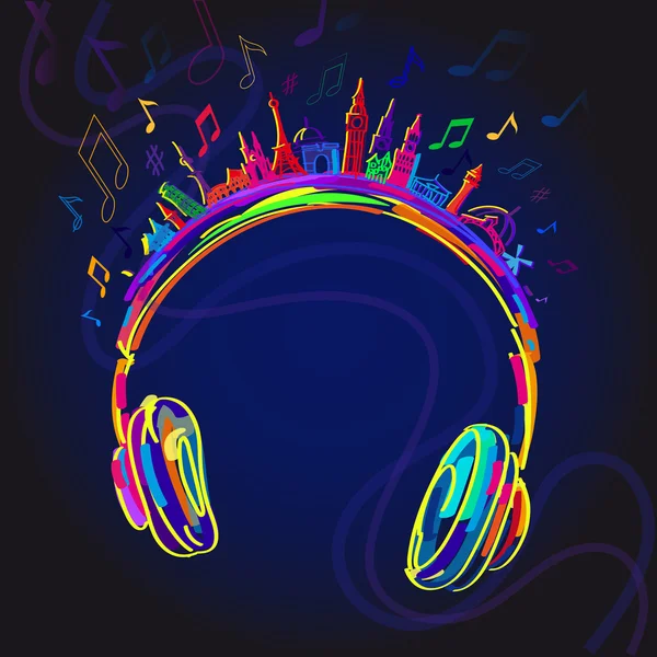 Auriculares coloridos música . — Vector de stock