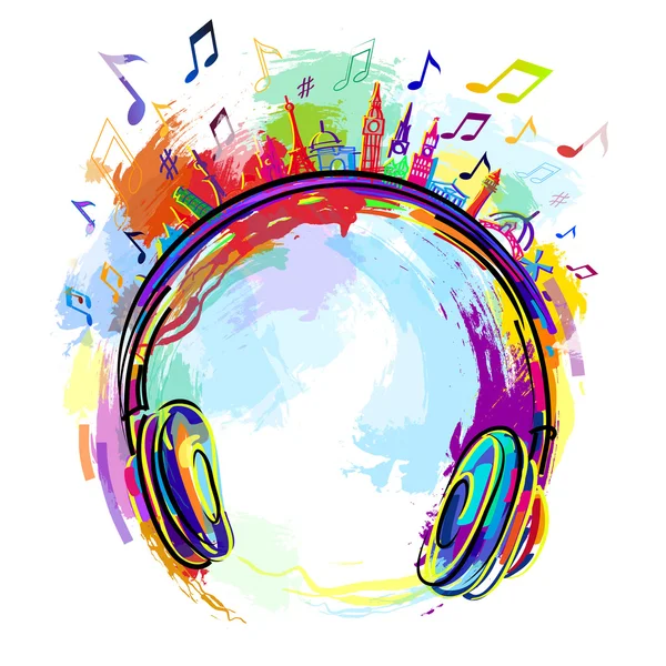 Colorful headphones music. — Stock Vector