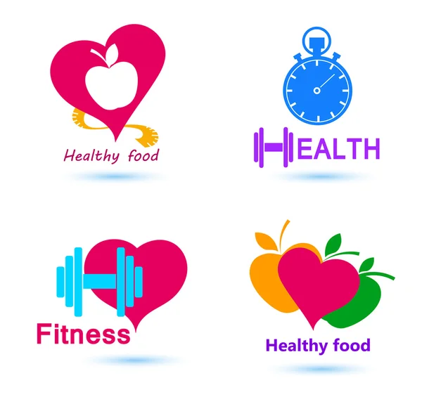 Sağlık sembolleri ayarlayın. Sağlıklı gıda ve fitness. — Stok Vektör