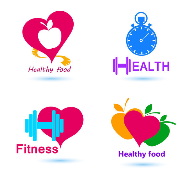Set Wellness symbols. Healthy food and fitness. 