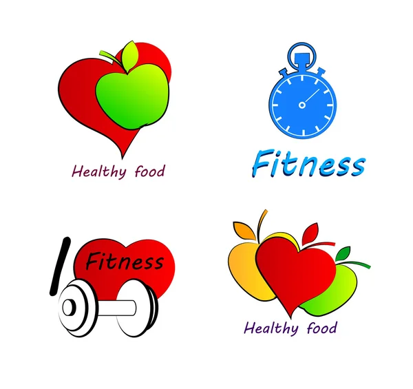 Imposta simboli Wellness. Cibo sano e fitness . — Vettoriale Stock