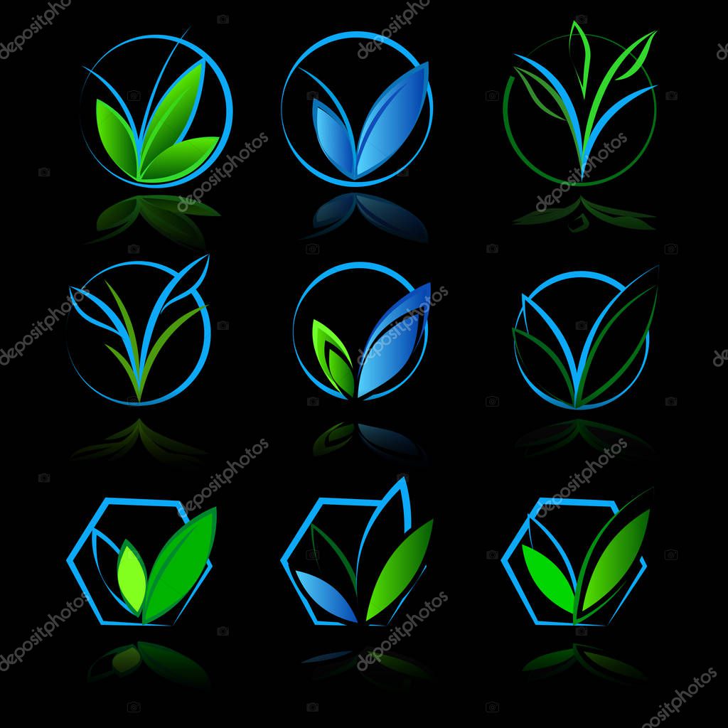 V letter or check mark, verification Eco logo, design template elements