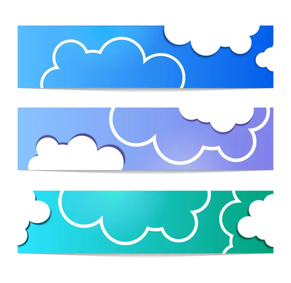 Cloud vector banner set white color on blue background. Sky flat — Stock Vector