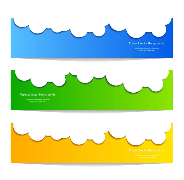 Wolkenvektorsymbol setzt weiße Farbe auf blauem Hintergrund. Sky Banner Illustrationssammlung für Web, Kunst und App Design. verschiedene Natur-Wettersymbole. — Stockvektor