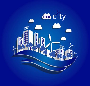 Yeşil Eko şehir renewabl için düz stil kavram Beyaz evleriyle