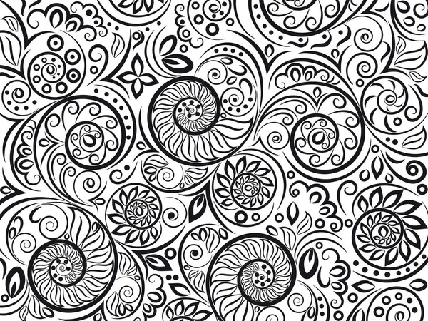 Patrón floral blanco y negro para colorear libro en estilo doodle — Vector de stock