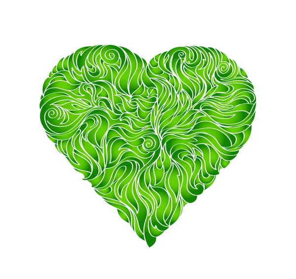 Feuille verte, en forme de coeur — Image vectorielle