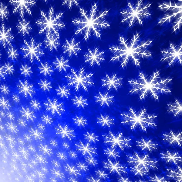 Blue background of white winter snowflakes for christmas and new — Stock Photo, Image