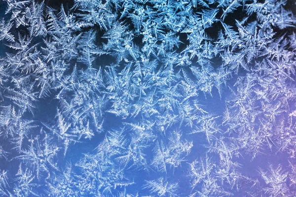 Queda de neve na geada da janela — Fotografia de Stock