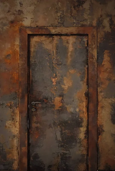 Ржавая разноцветная стальная дверь — стоковое фото