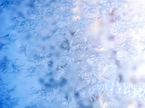 Snowflakes on the window frost — Stock Photo, Image