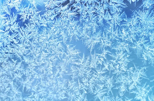 Flores de gelo congelado textura no fundo da janela — Fotografia de Stock
