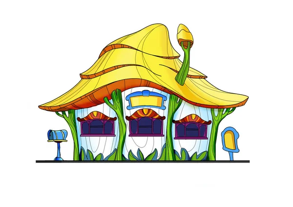 Een sprookjeshuis met een geel dak — Stockfoto