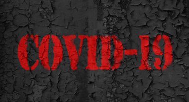 Kara Duvar Tehlike Virüsü 'ndeki yazı. Salgın tehlikeli tıbbi risk konsepti. Çatallı eski boya dokusu                                                           