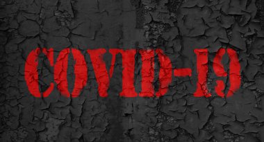 Kara Duvar Tehlike Virüsü 'ndeki yazı. Salgın tehlikeli tıbbi risk konsepti. Çatallı eski boya dokusu                                                           