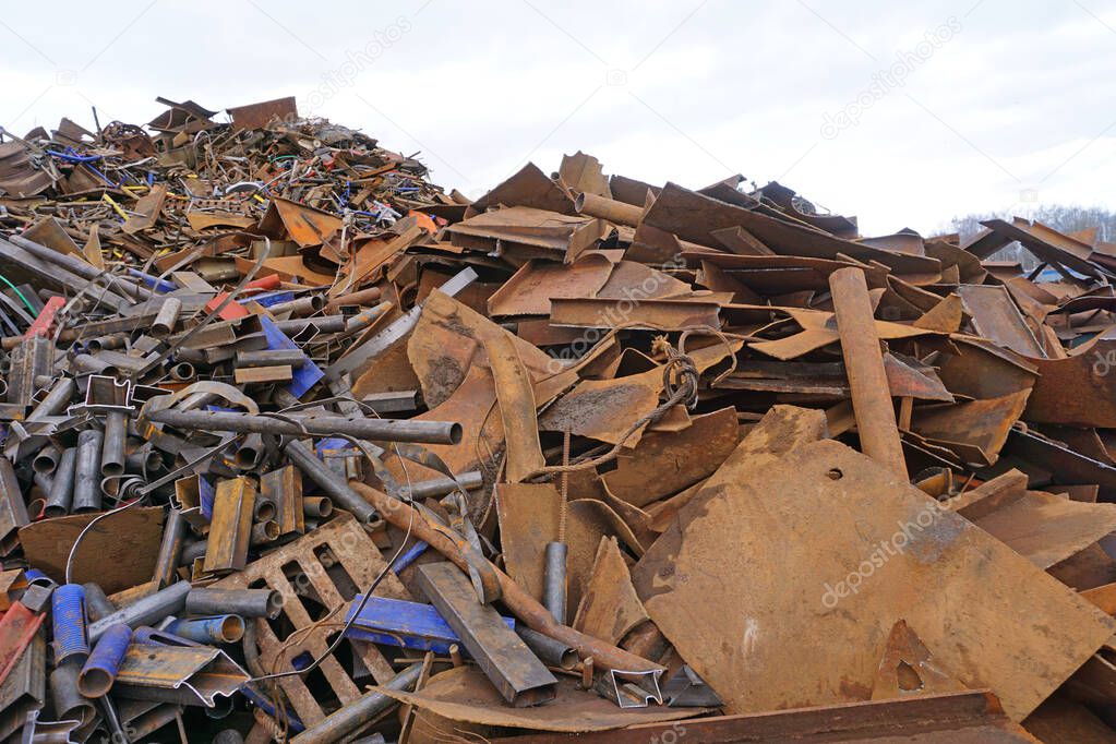 Scrap metal. Scrap. Mountains of metal trash. Waste of human activity.                                                               