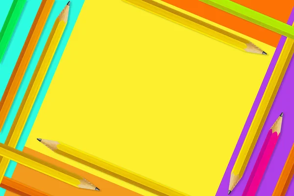 Renkli Arka Planda Sarı Kalemler Kapatın Kalem Seti Üst Görünüm — Stok fotoğraf