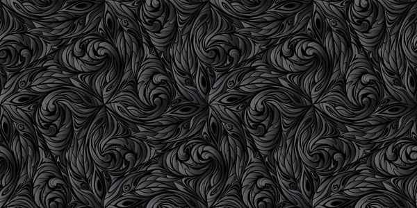 Padrão Sem Costura Floral Preto Fundo Preto Abstrato Ilustração Das — Fotografia de Stock