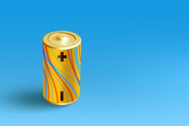 Mavi arkaplanda izole edilmiş renkli bir akünün görüntüsü                               