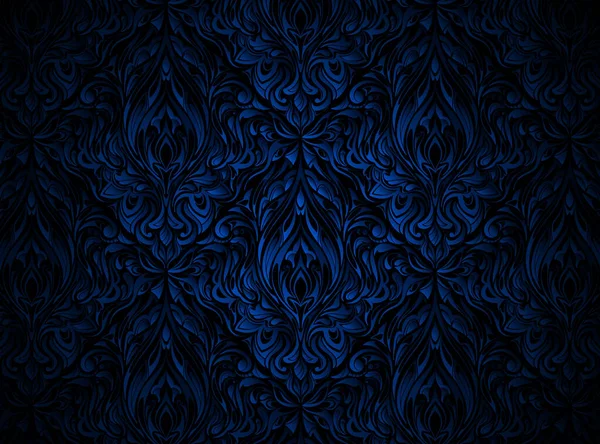 black abstract pattern. Blue floral   background. Dark background.