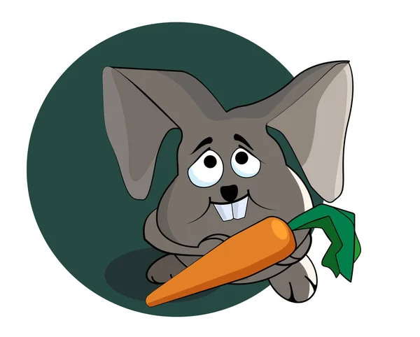 Векторное Изображение Грустного Серого Кролика Морковкой Зеленом Фоне — стоковый вектор