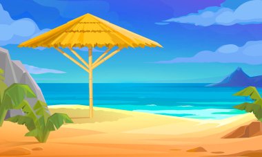 Plajın manzarası. Düz Tasarım Biçimi.