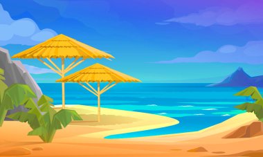 Plajın manzarası. Düz Tasarım Biçimi.