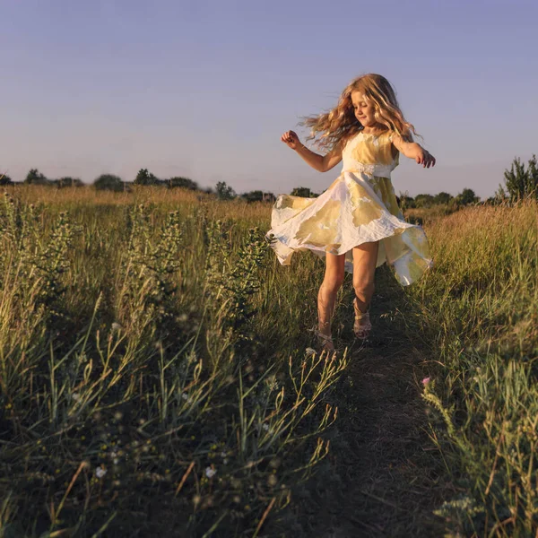 Κοριτσάκι είναι το περπάτημα στο πεδίο — Φωτογραφία Αρχείου