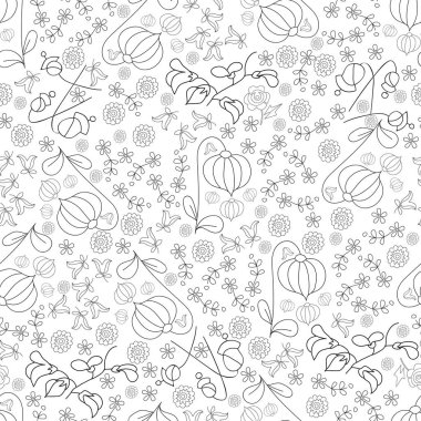 Soyut çiçek seamless modeli el beyaz bac üzerinde çizilmiş anahat