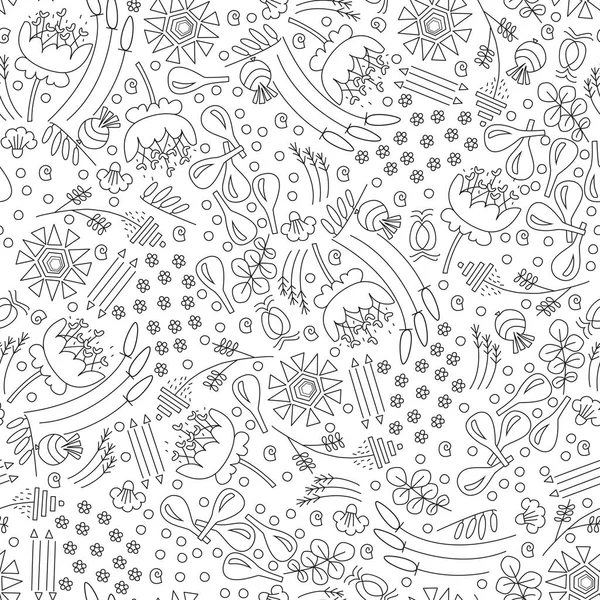 Abstract floral seamless pattern hand drawn outline on white bac — Stock Vector