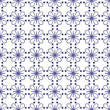 Mavi ve beyaz soyut çiçek seamless modeli.