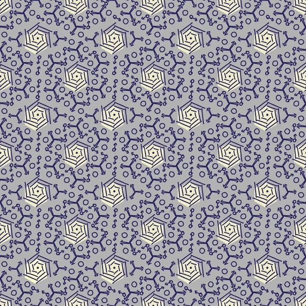 Umriss geometrische abstrakte nahtlose Muster gelb und blau auf g — Stockvektor