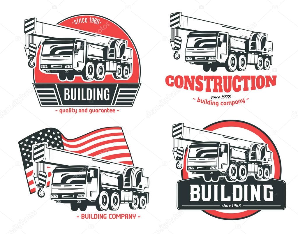 Truck-mounted crane. Set of vector logos.