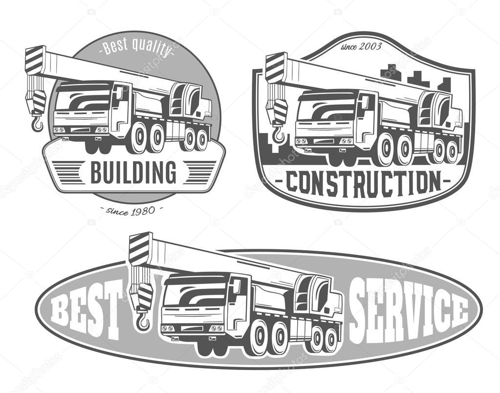 Truck-mounted crane. Set of vector logos.