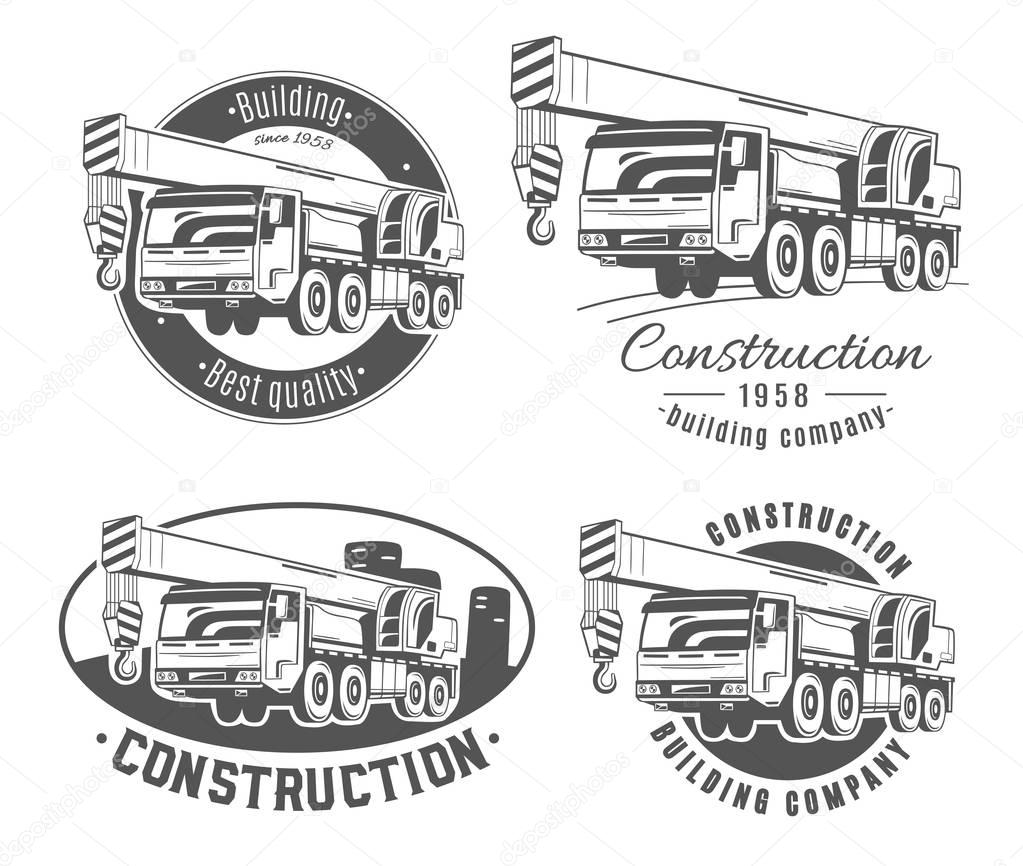 Truck-mounted crane. Set of vector logos.