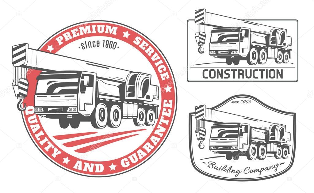 Truck-mounted crane. Set of vector logos.