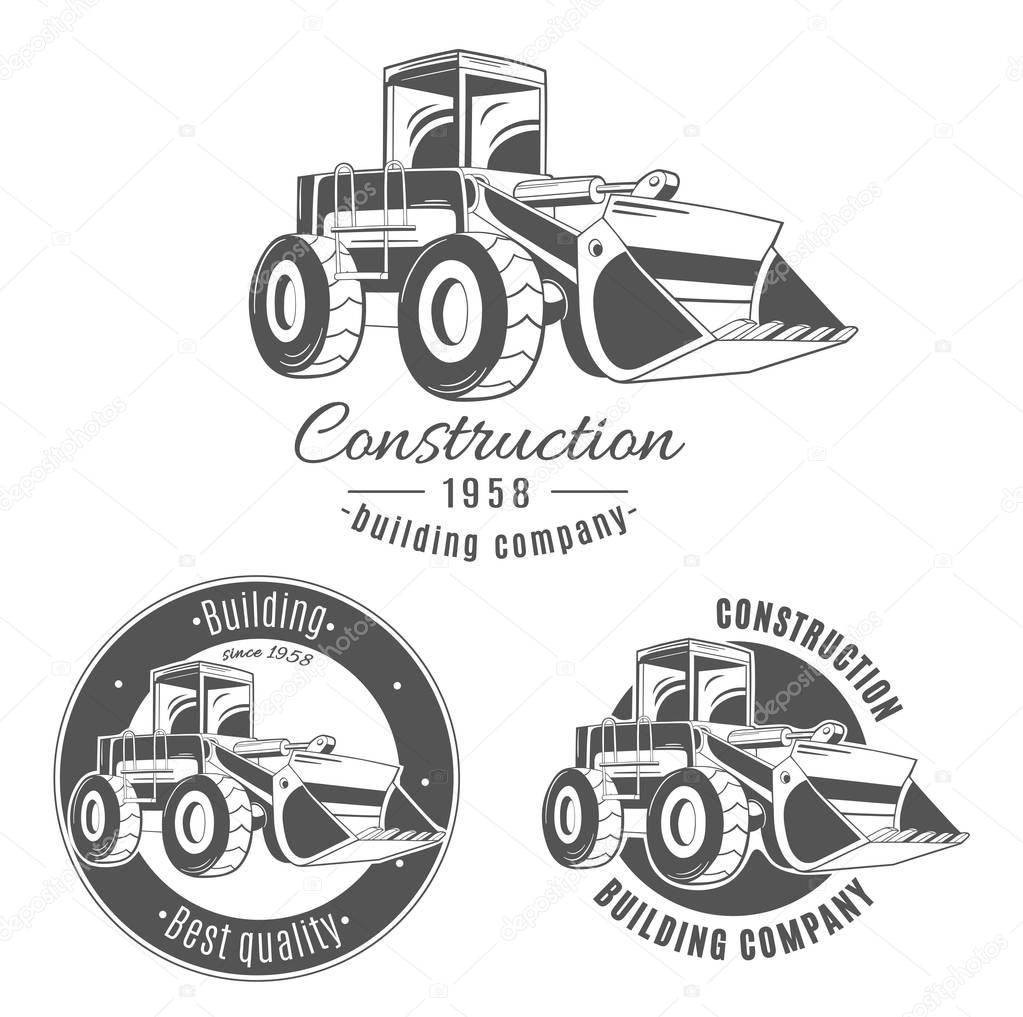 Set of vector logos with bulldozer.