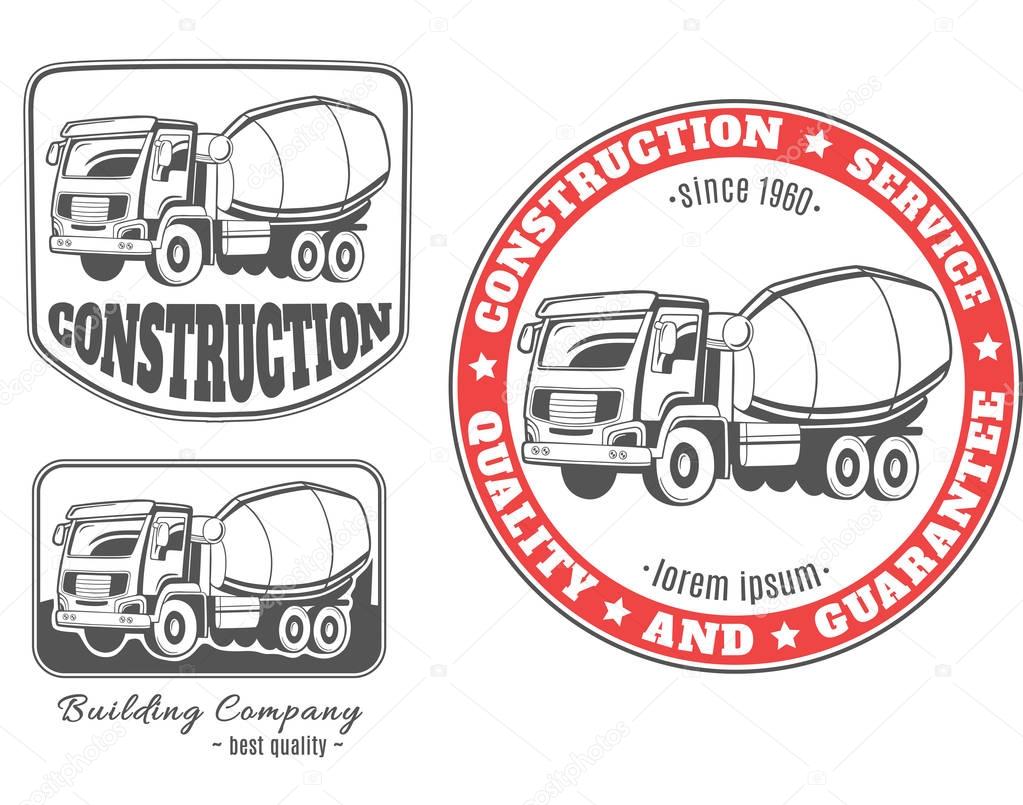 Set of vector logos with concrete mixer truck.