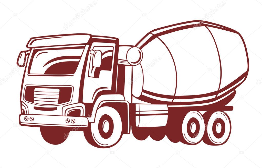 Vector illustration of concrete mixer truck.