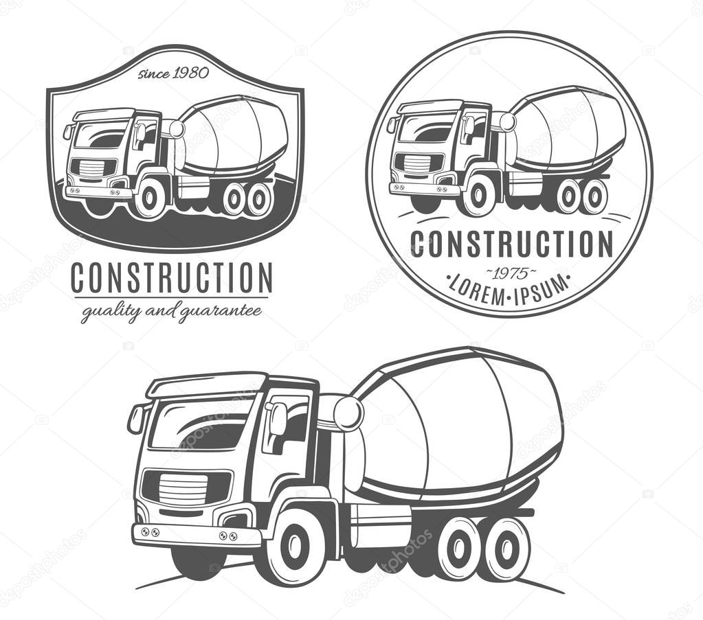 Set of vector logos with concrete mixer truck.