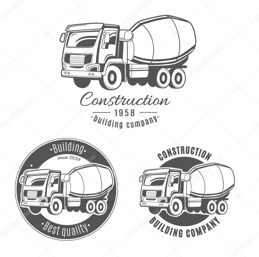 Set of vector logos with concrete mixer truck.