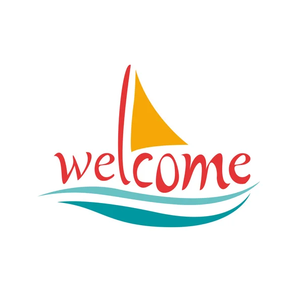 Vector text welcome on board with sea and sailing — Stock Vector