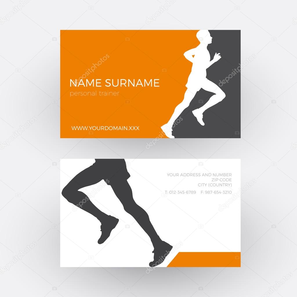 Vector abstract runner and personal trainer. Business card