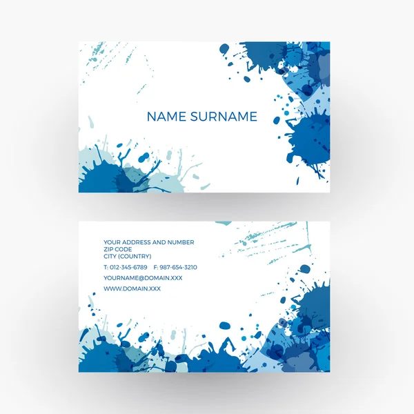 Vector abstract blue splash, concept of painter. Business card — Stock Vector