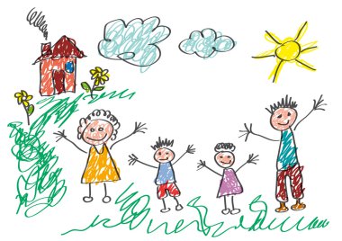 Vektör çizim bir çocuk, Bahar mutlu aile tarafından yapılan