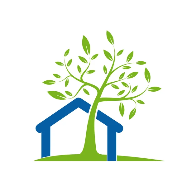 Casa ecológica abstrata vetorial. Árvore dentro de casa —  Vetores de Stock