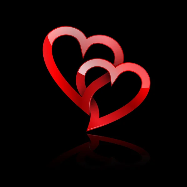 Vektor zwei verdrehte rote Herzen. Konzept der ewigen Liebe — Stockvektor