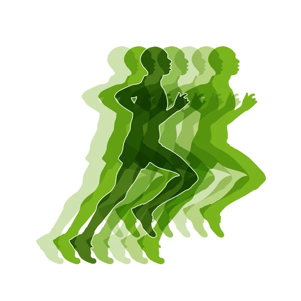 Vector abstrait hommes verts courir, marathon — Image vectorielle